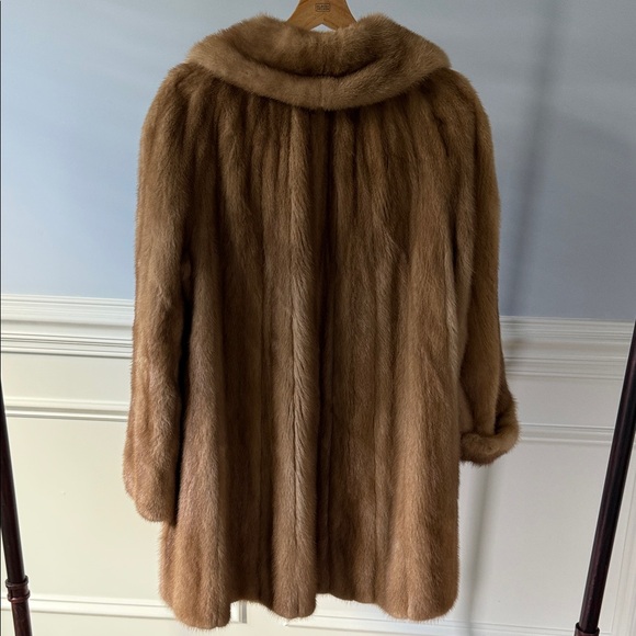 Vintage Womens Natural Brown Mink Fur Swing Coat Jacket 33" Long Fits Large - Picture 3 of 5